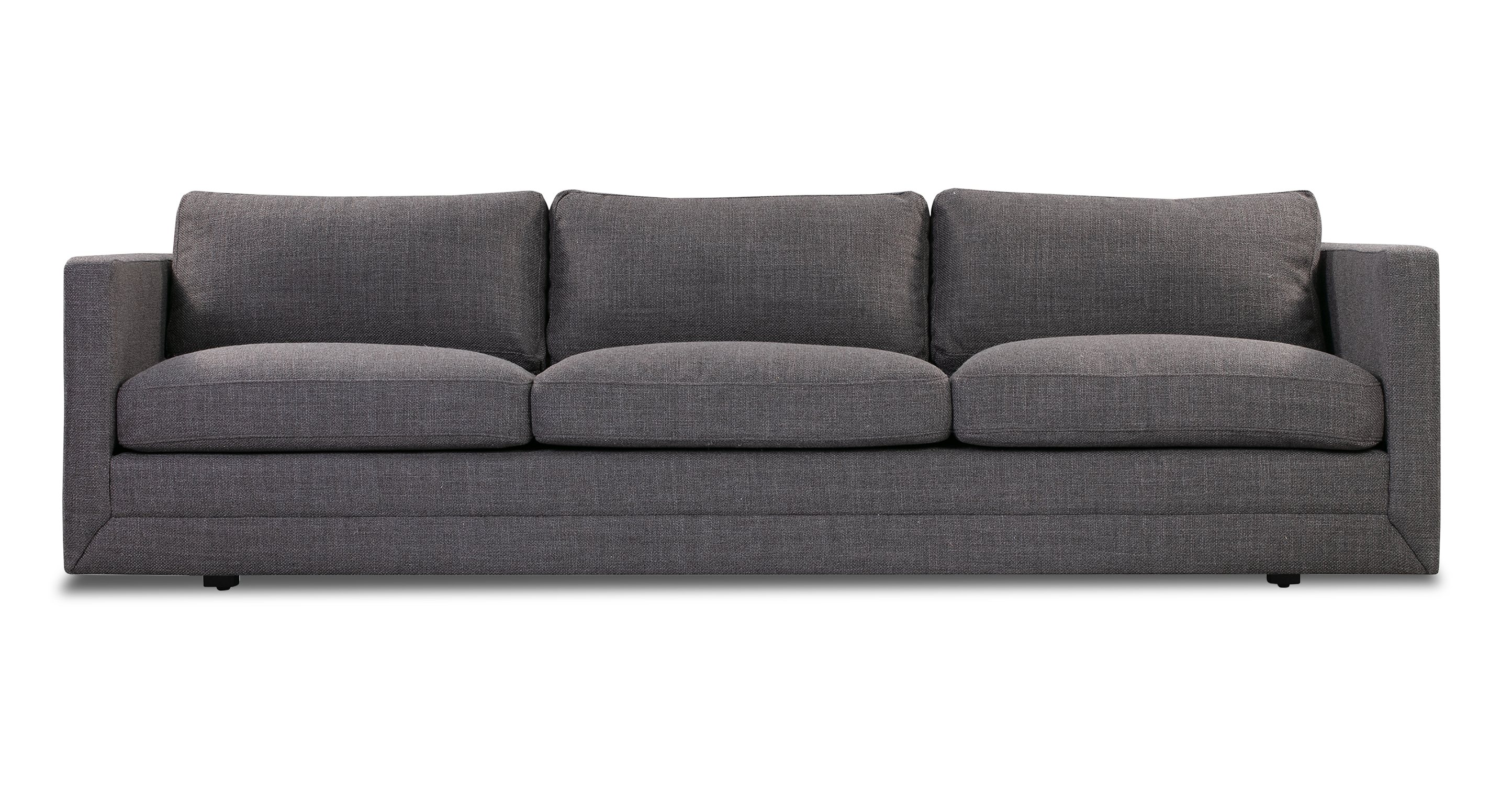 Dior Manhattan is a completely upholstered floor sofa, squared arms and solid frame with three removable seat cushions and back cushions. Vibe of the sofa is modern, solid, and stylishly dependable.