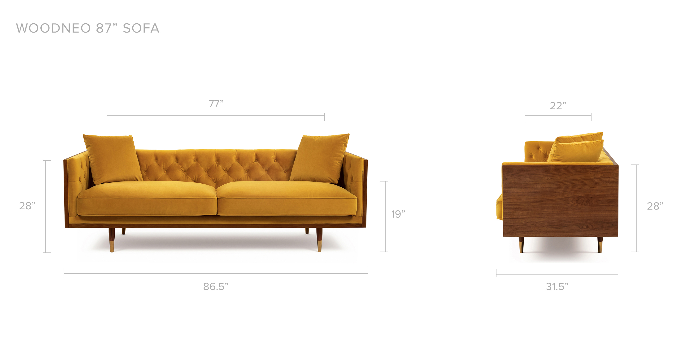 Woodrow Neo 87" Fabric Sofa Walnut Goldie Velvet